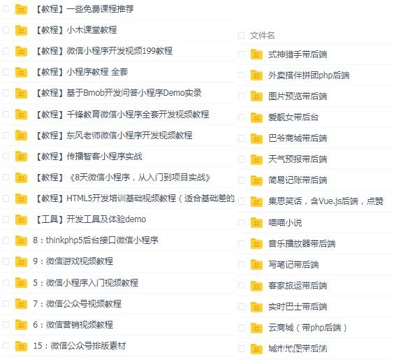 整理~微信小程序教程+源码 共300G