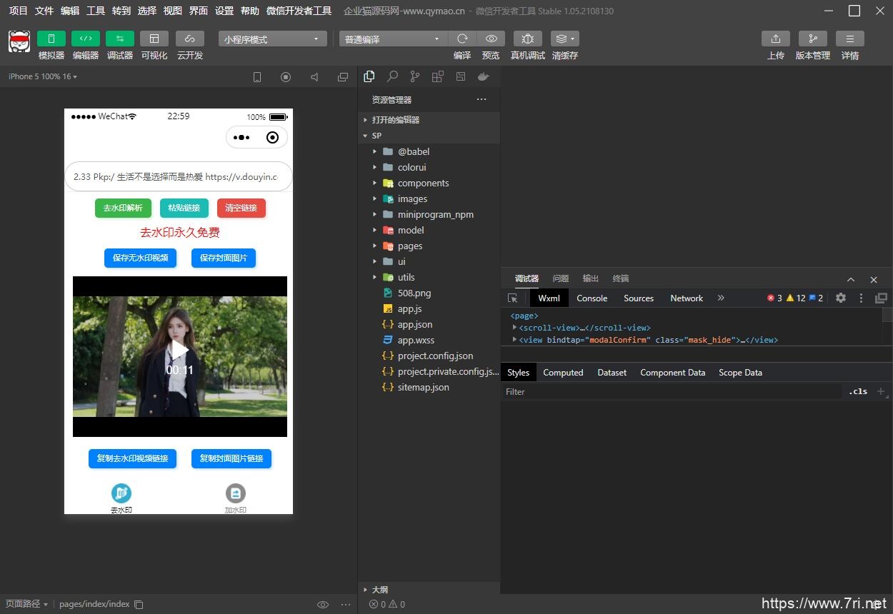 短视频去水印和图片加水印生成微信小程序源码