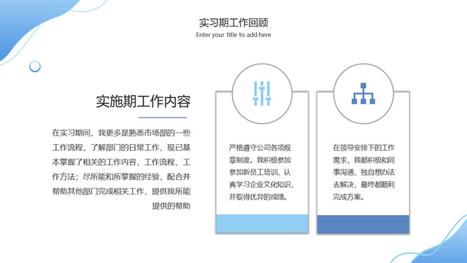 蓝色波浪试用转正述职报告PPT模板