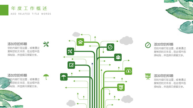 小清新水彩绿色植物PPT模板