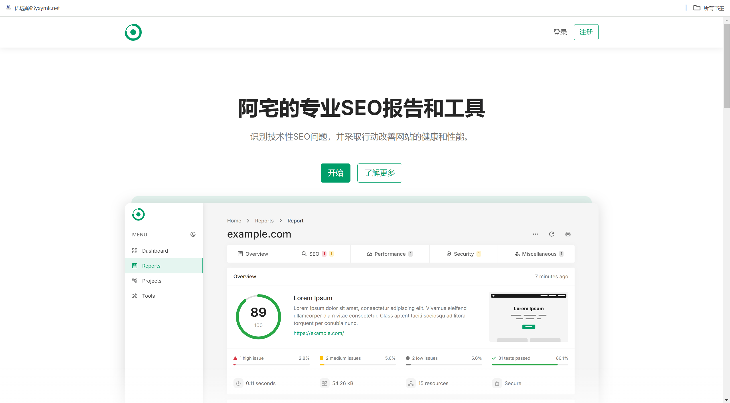 轻量SEO分析报告程序网站已开心去授权